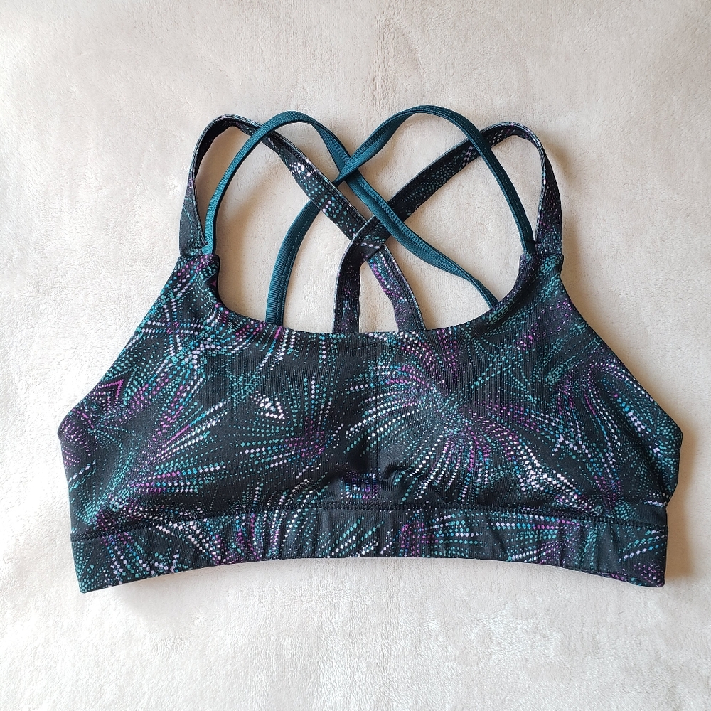 C9 Champion Black Multicolor Firework Dot Pattern Strappy Back Sports Bra